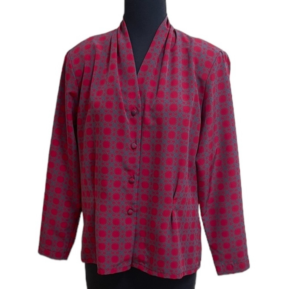 Vintage Pendleton Country Sophisticates Petite Silky Red Gray Blouse Sz 12